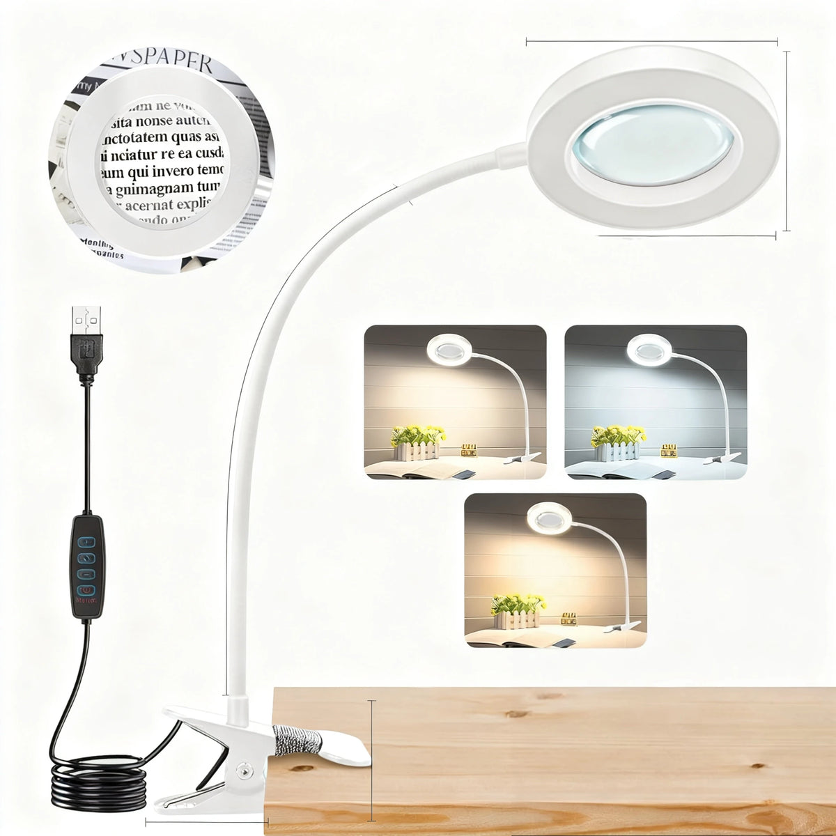 Dumiloo 5X LED Clip On Magnifying Desk Lamp