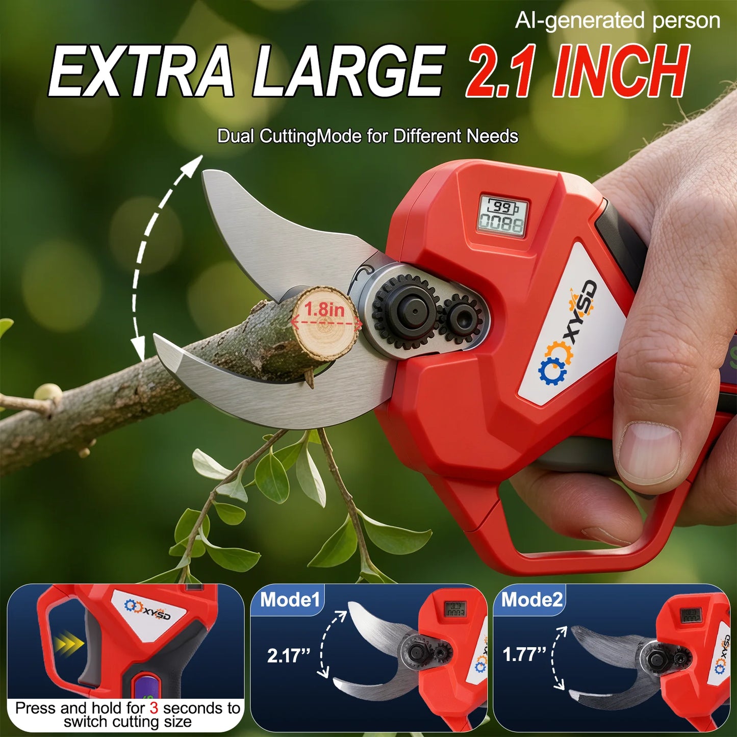 XYSD 21V Electric Pruning Shears Cordless, Brushless Electric Pruner,Portable Cordless Power Shears for Gardening Tree Trimming