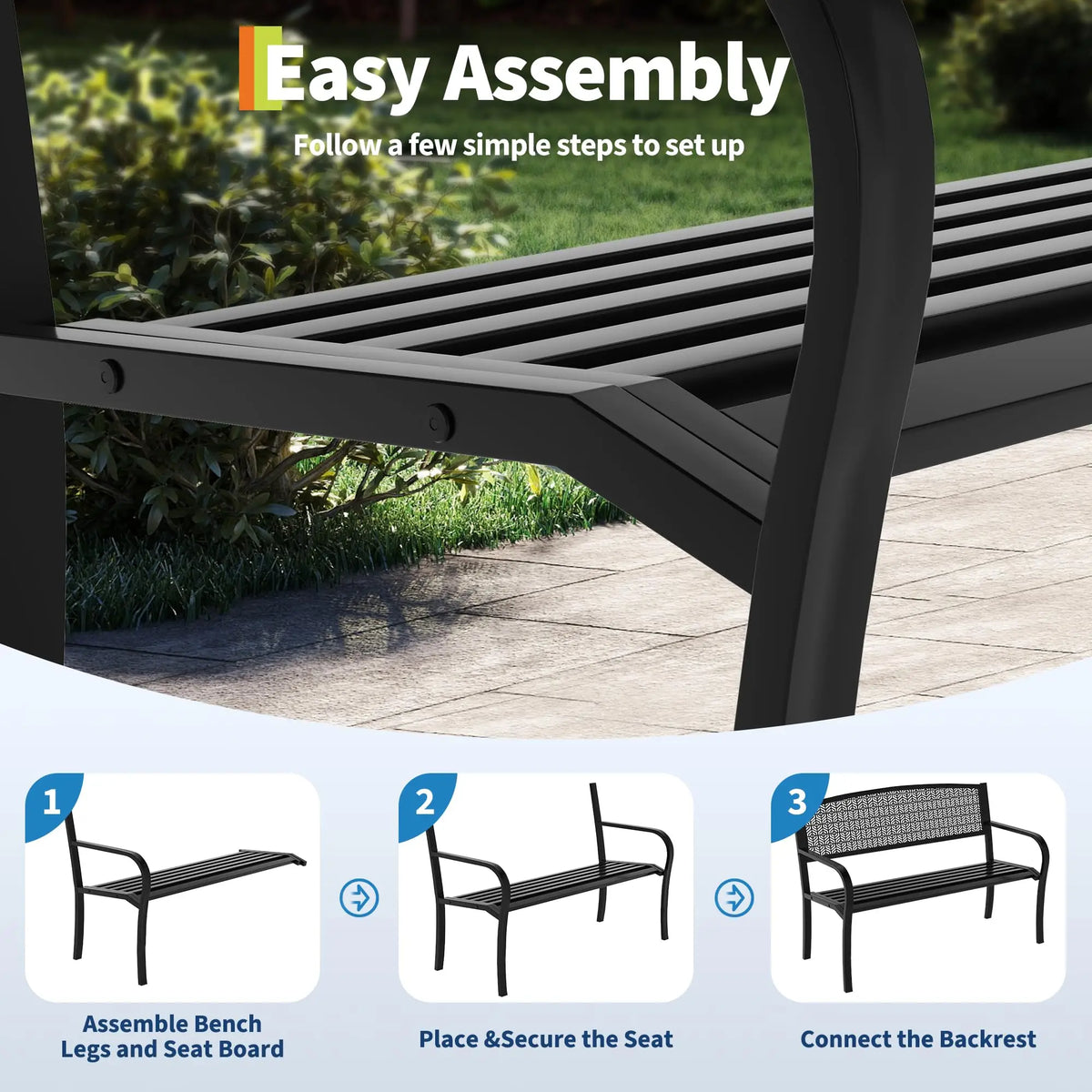 EliteZ Decorative Metal Outdoor Garden Bench