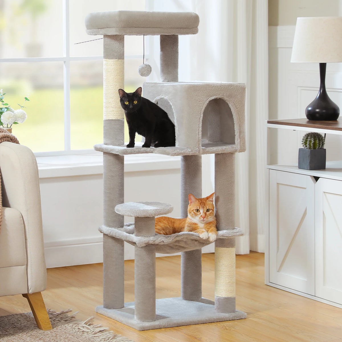 PEQULTI Five Tier Cat Tree With Hammock And Sisal Post