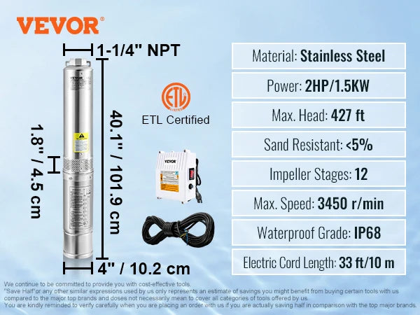 SucceBuy Stainless Steel Deep Well Submersible Pump