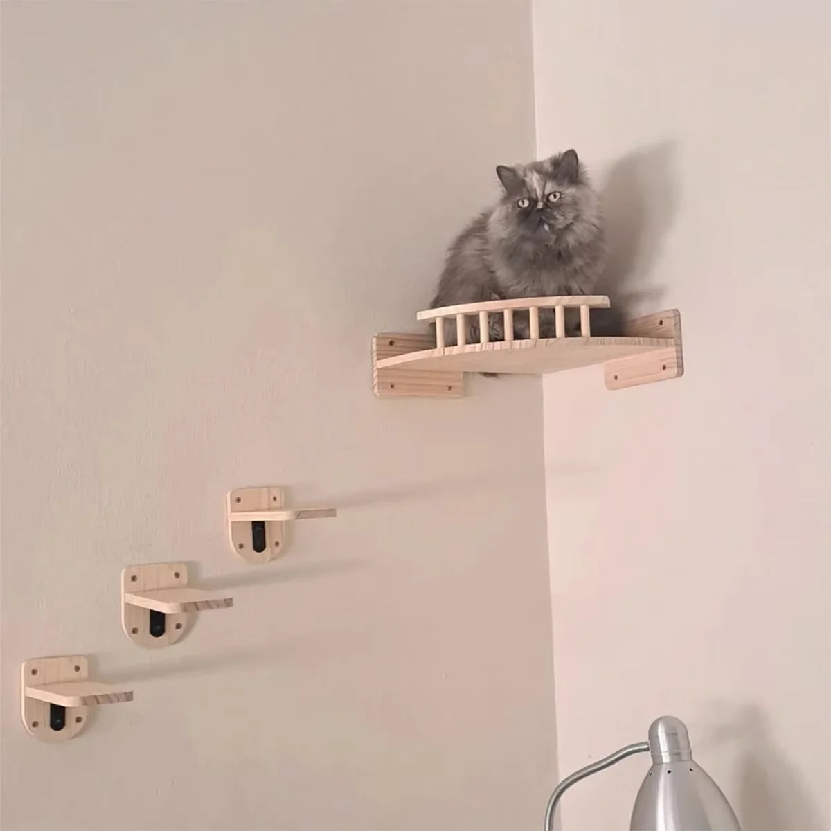 CWV Corner Pine Wood Wall Mounted Cat Hammock Steps