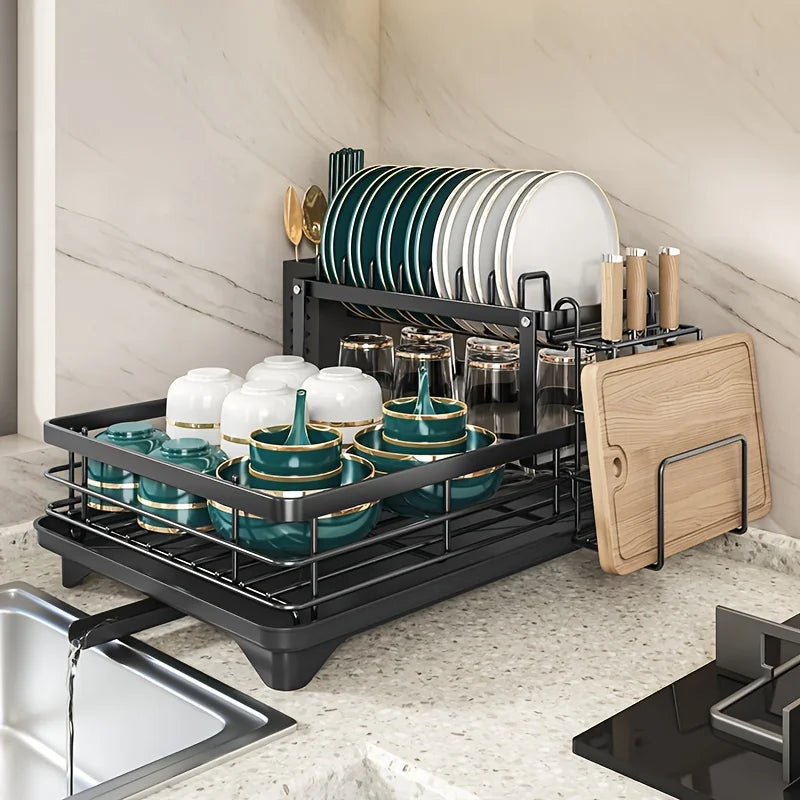 AEHOME 2-Tier Expandable Dish Drying Rack With Drainboard