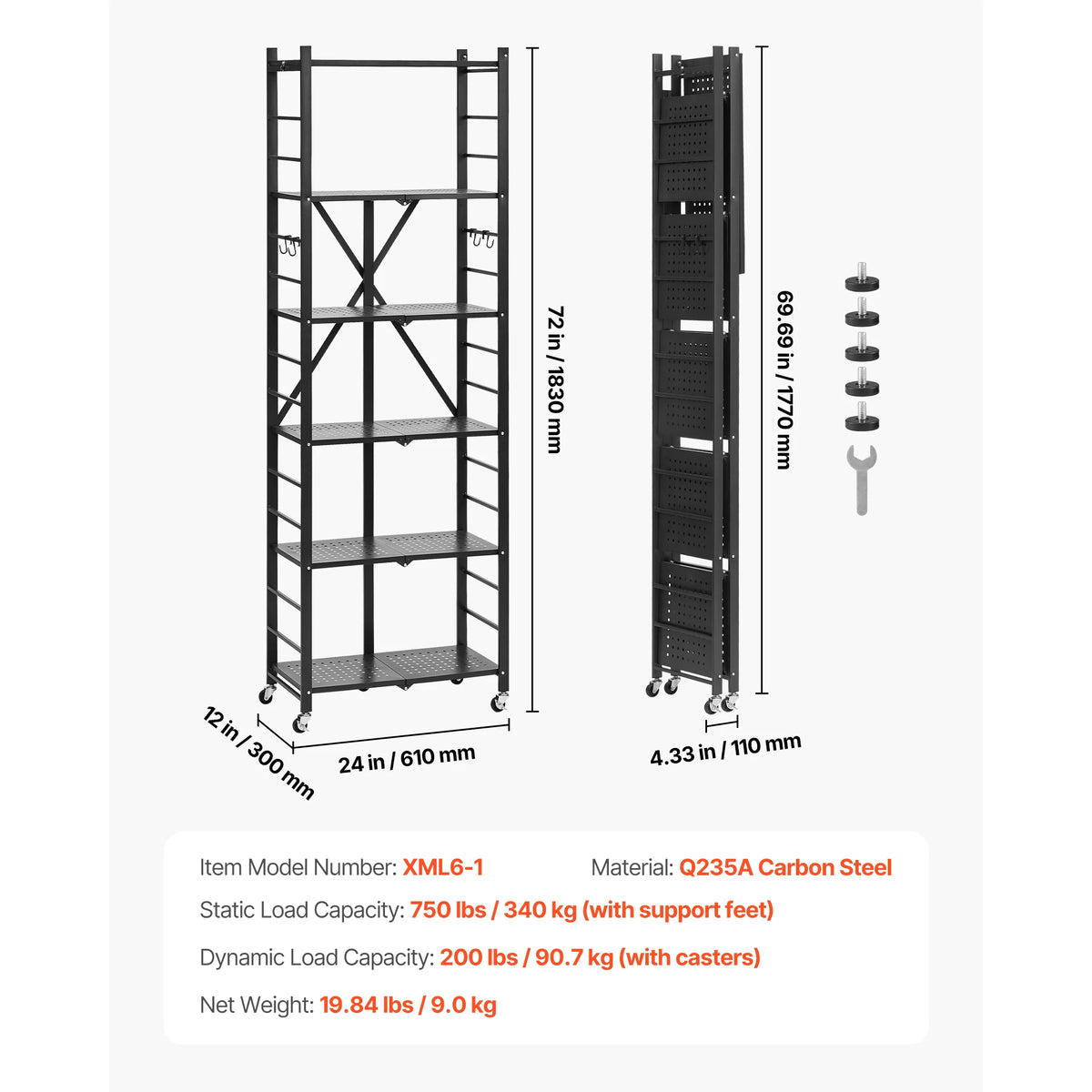 SucceBuy Foldable Mobile Metal Storage Shelf Organizer