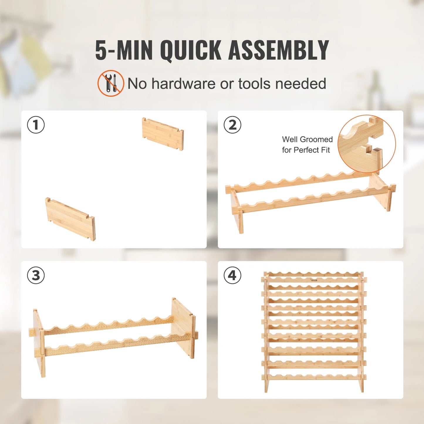 SucceBuy 8-Tier Bamboo Stackable Wine Rack