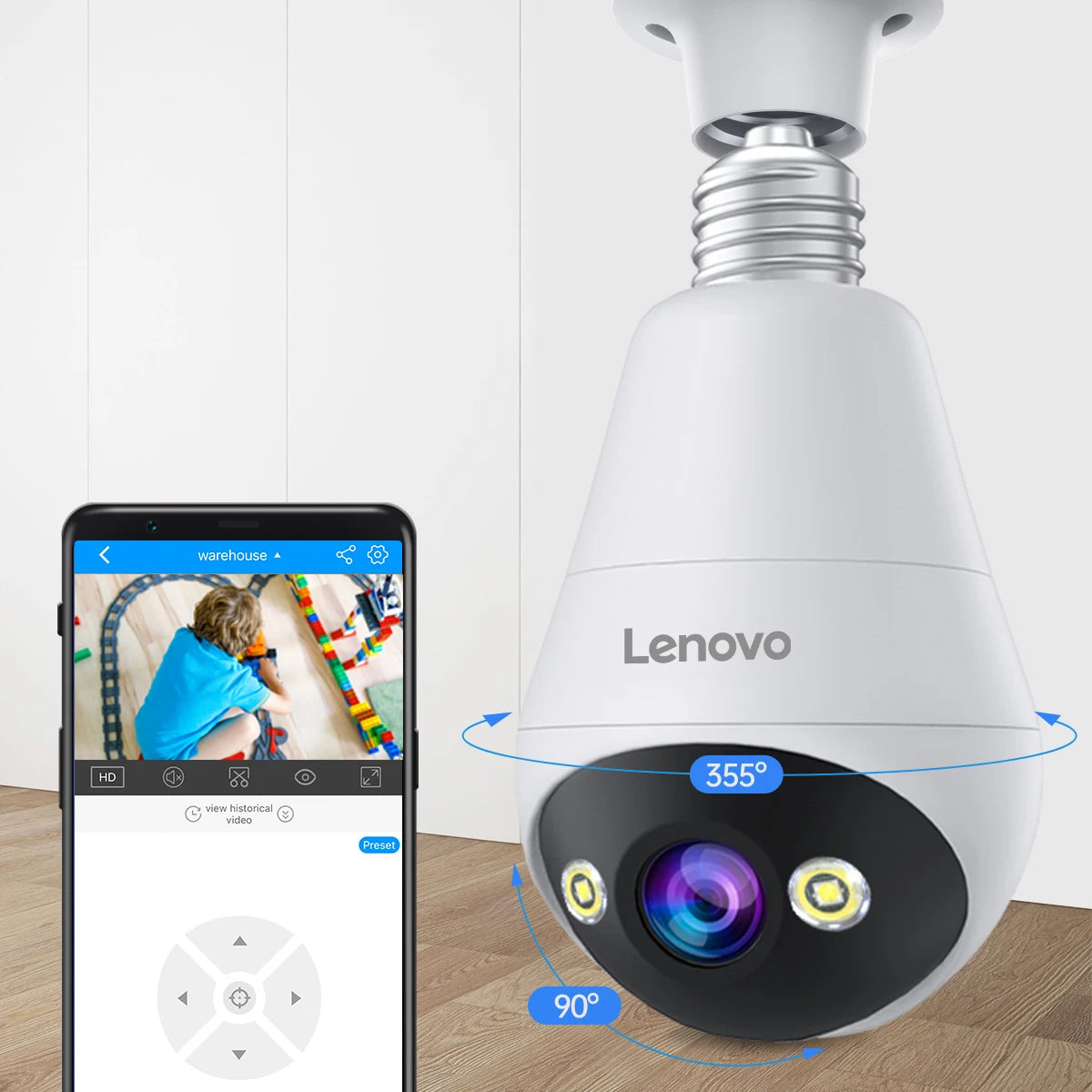 Lenovo 3MP WiFi E27 Bulb Security Camera With Night Vision