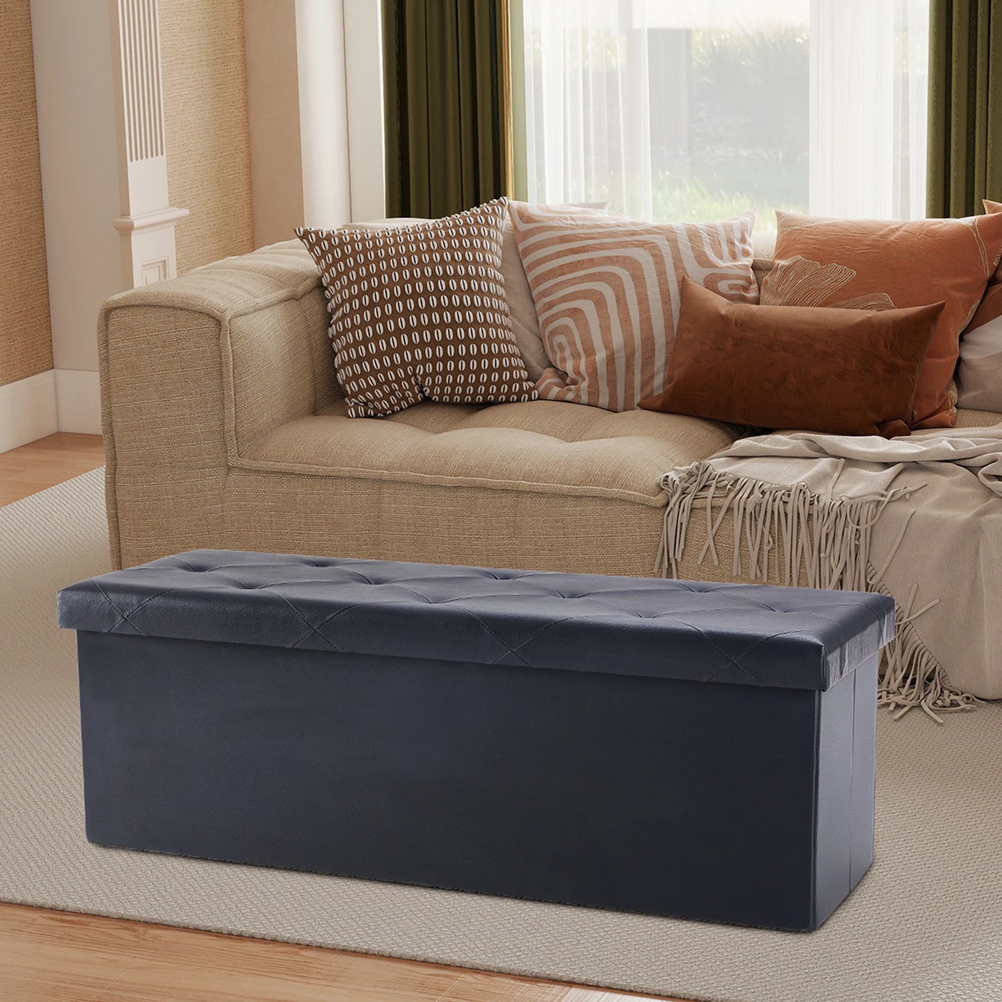 JHK Synthetic Leather Folding Storage Ottoman Bench