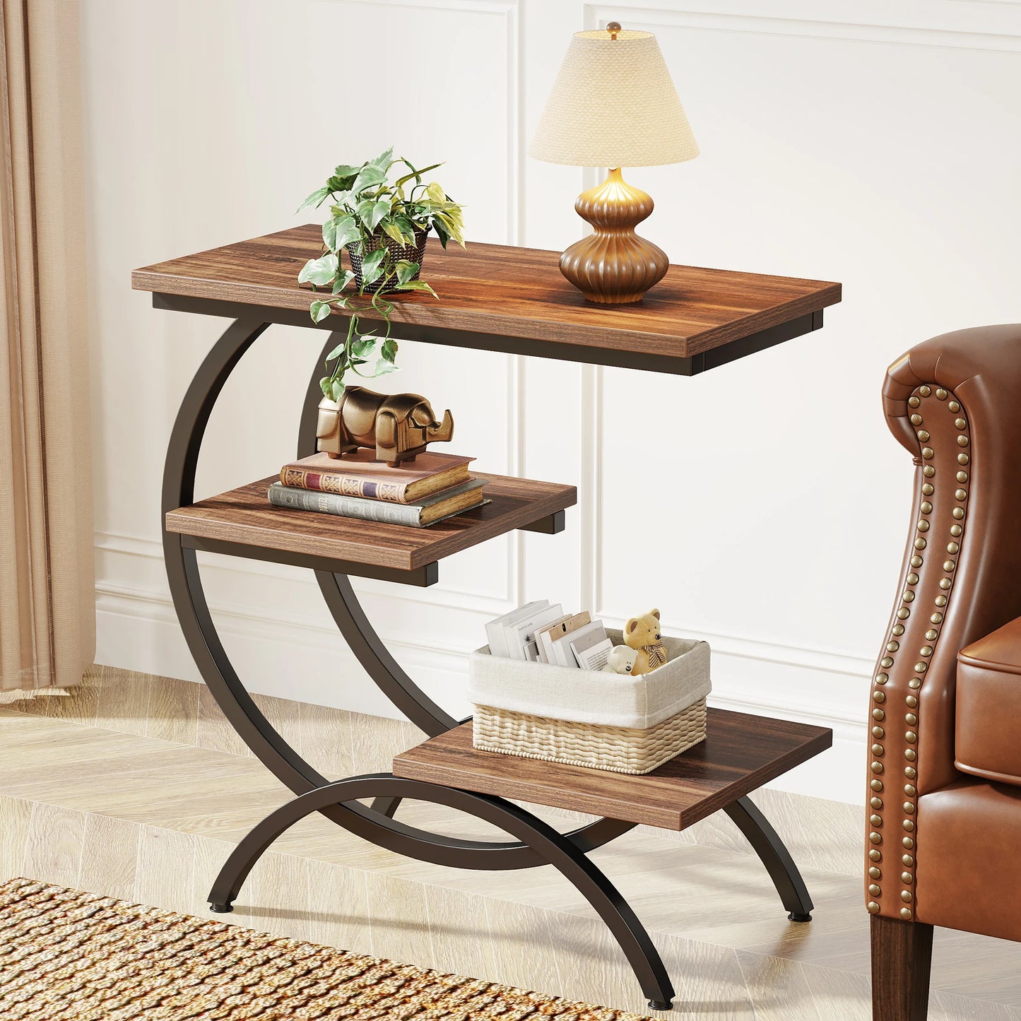 Tribesigns C-Shaped End Table With Storage Shelves