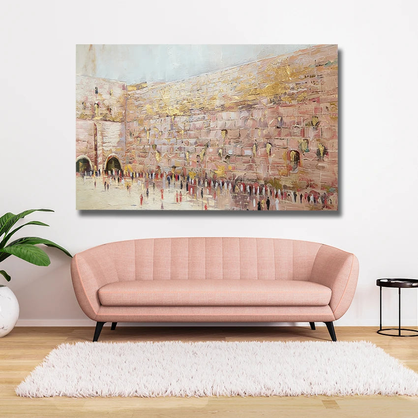 Original Western Wall Canvas Picture, Textured Jewish Canvas Wall Art, Unframed Jerusalem Kotel Wall Oil Painting, Hand-painted