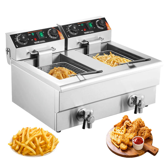 SucceBuy Dual Tank Commercial Electric Deep Fryer