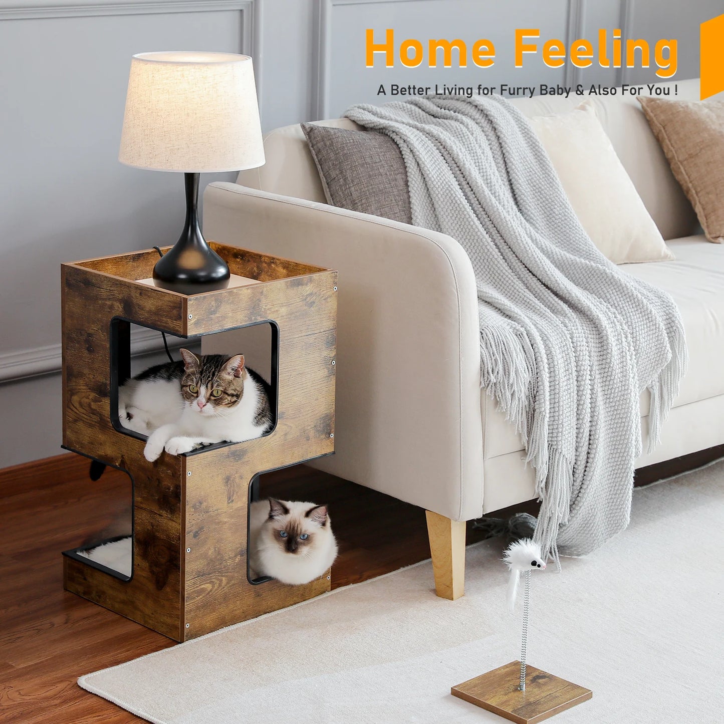 PAWZ Road Cat Condo Wood Bed With Scratching Pad