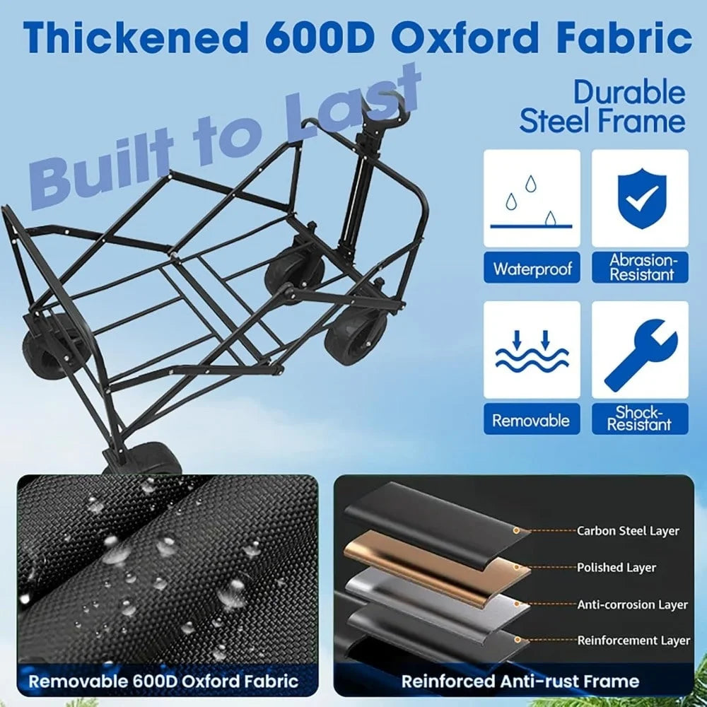 Heavy Duty Folding Garden Wagon With Adjustable Handle