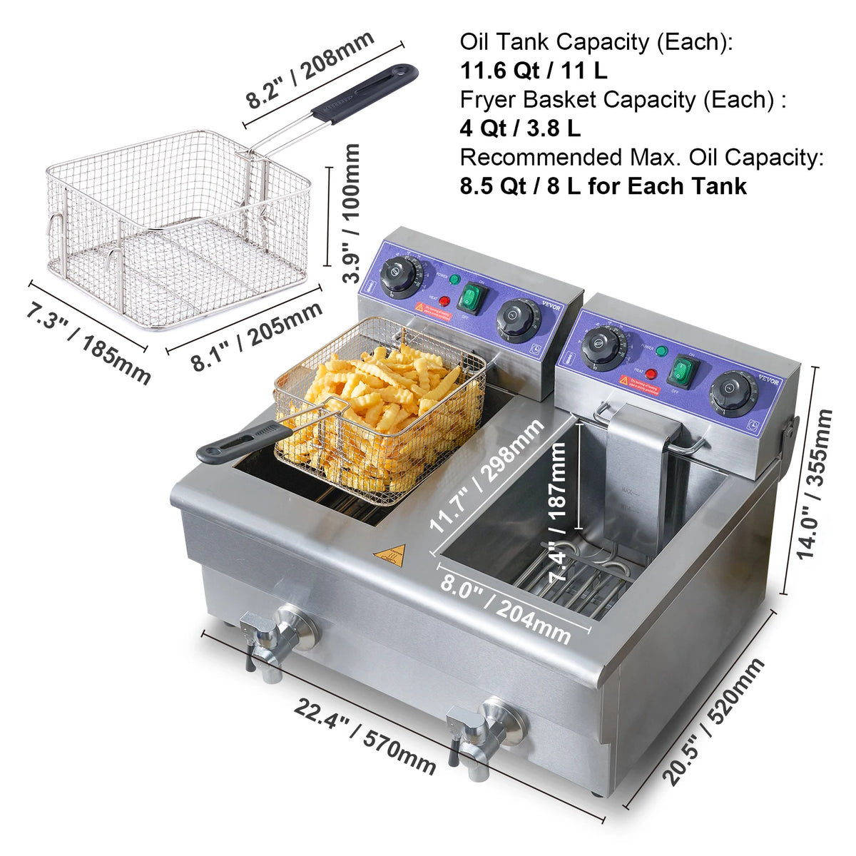 SucceBuy Dual Tank Commercial Electric Deep Fryer