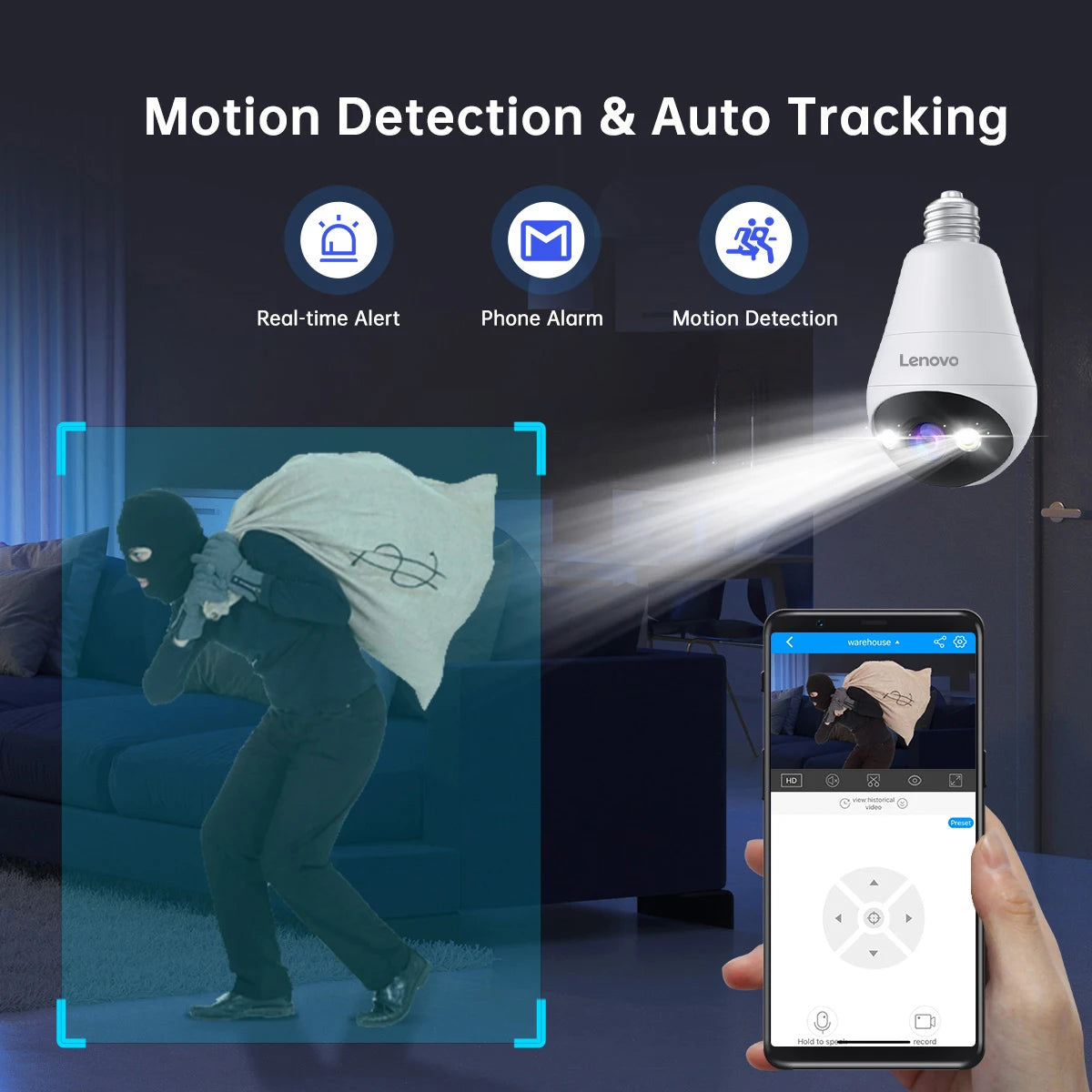 Lenovo 3MP WiFi E27 Bulb Security Camera With Night Vision