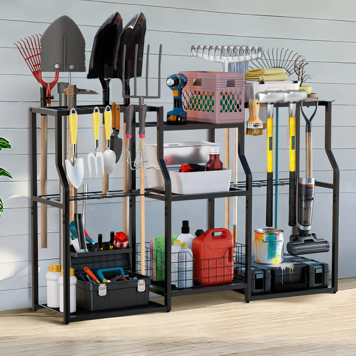 Freestanding Garden Tool Rack for Garage Storage Organizer