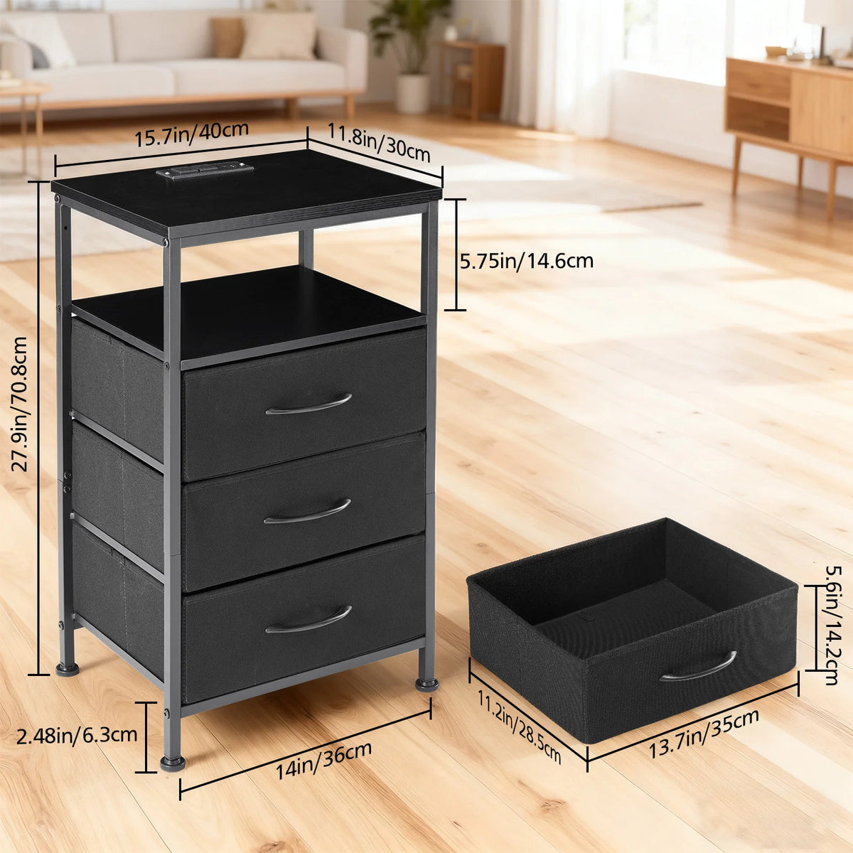 JHK Bedside Nightstand With Charging Station And Drawers