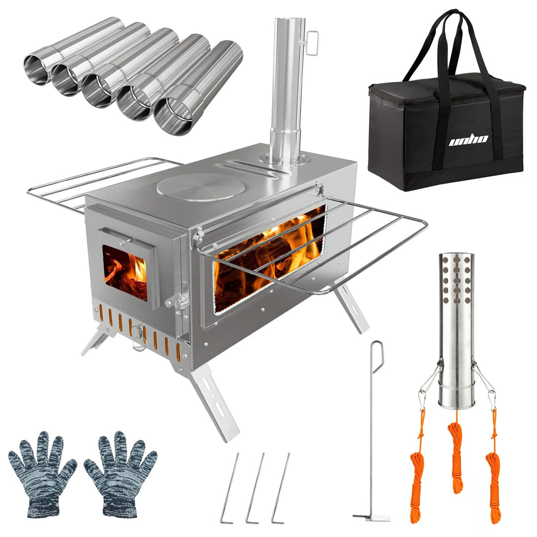 Unho Portable Wood Burning Stove With Chimney Pipes