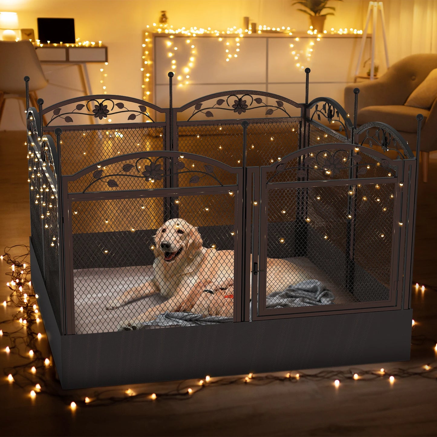 BINGOPAW 8-Panel Foldable Metal Dog Playpen With Gate