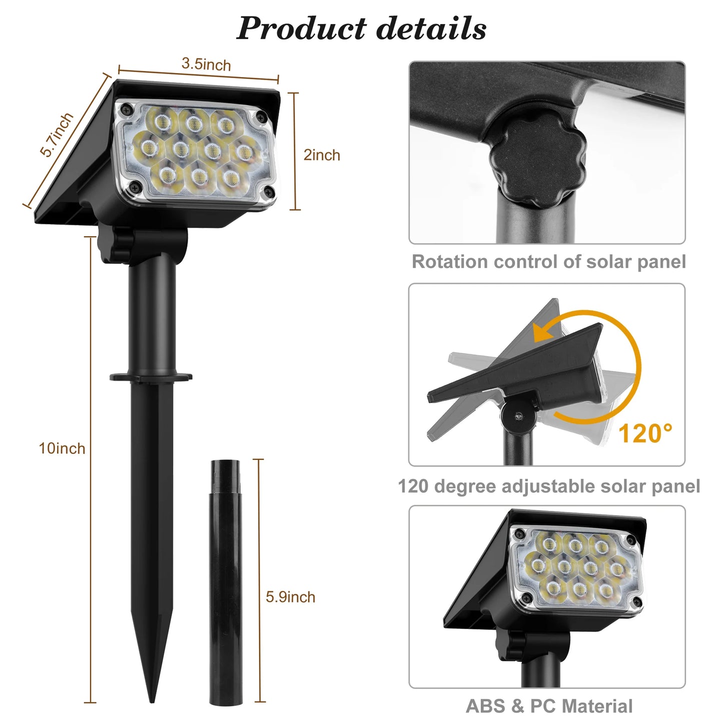 T-Sunrise Solar Garden Light Adjustable Outdoor Spotlight