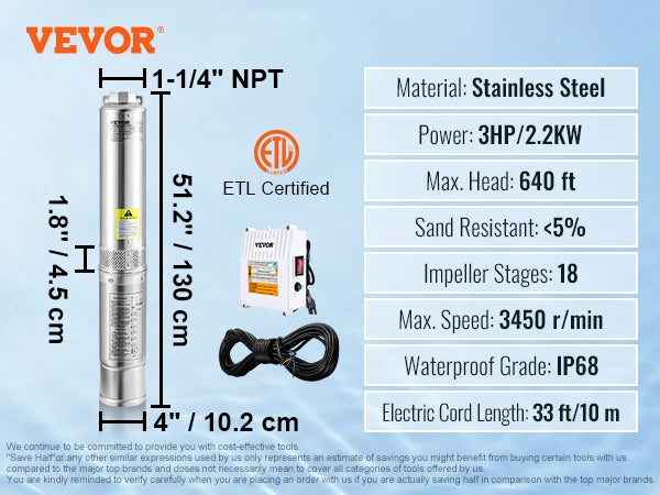 SucceBuy Stainless Steel Deep Well Submersible Pump