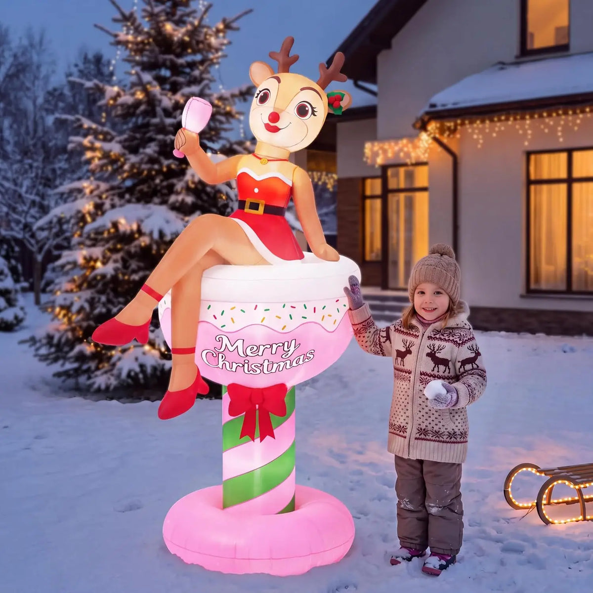 Joyfy Inflatable Reindeer Cocktail Glass Christmas Decor