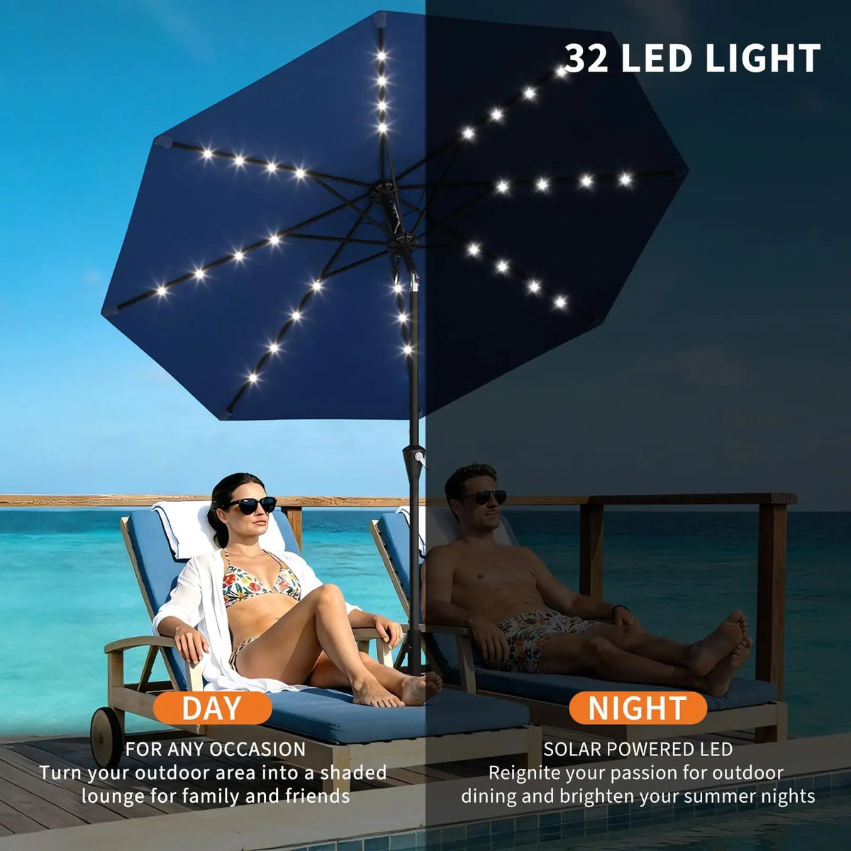 HiMiss Solar Patio Umbrella With Led Lights