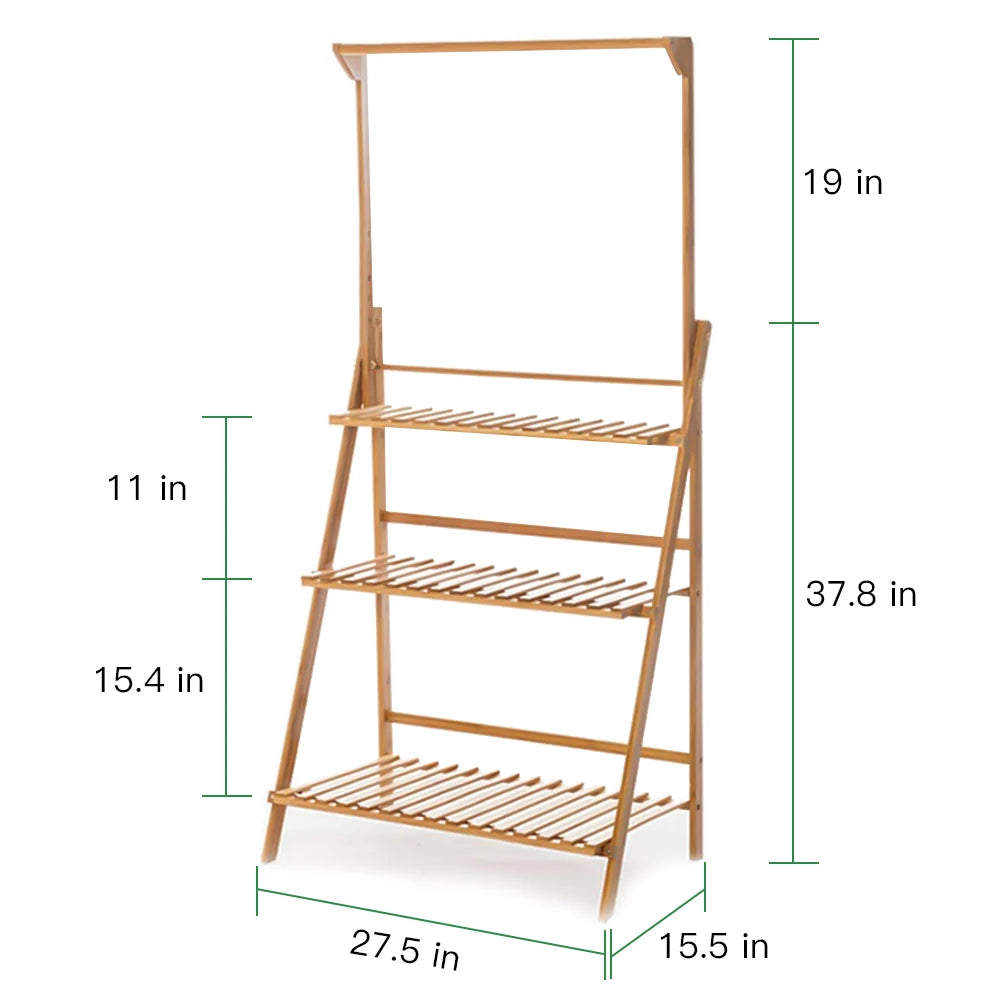 Folding Bamboo Plant Stand With Flower Pot Holder Rack