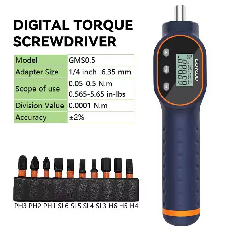 GOYOJO Digital Torque Screwdriver 7.08–70.8 In-lb / 0.8–8 Nm, 1/4' Adjustable Torque Screwdriver Set with Buzzer & Magnetic Bits, 999 Data Storage, for Gunsmithing, Electronics, and Mounting
