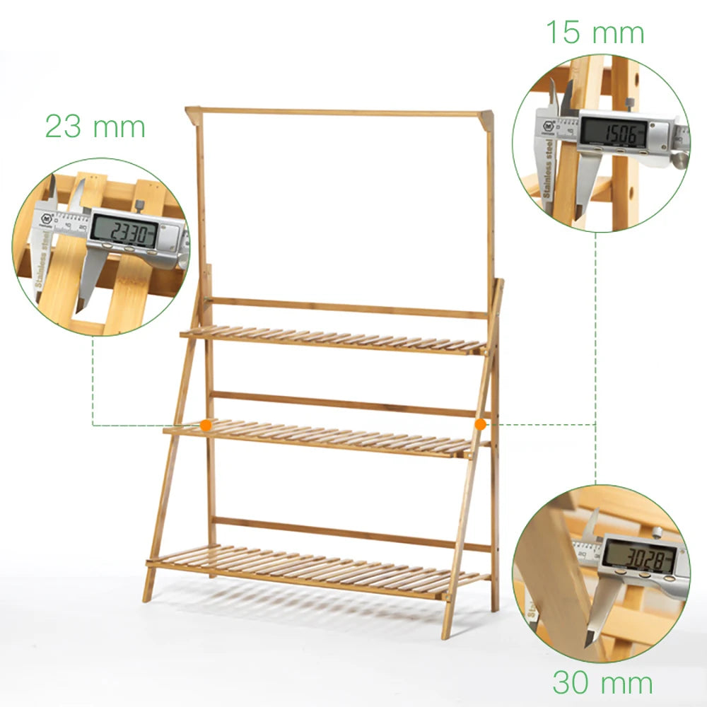 Folding Bamboo Plant Stand With Flower Pot Holder Rack