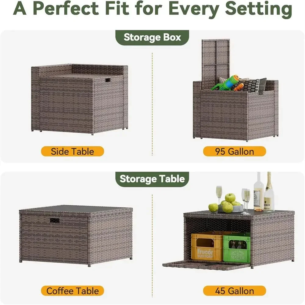 Outdoor Wicker 8 Piece Patio Set With Storage Table