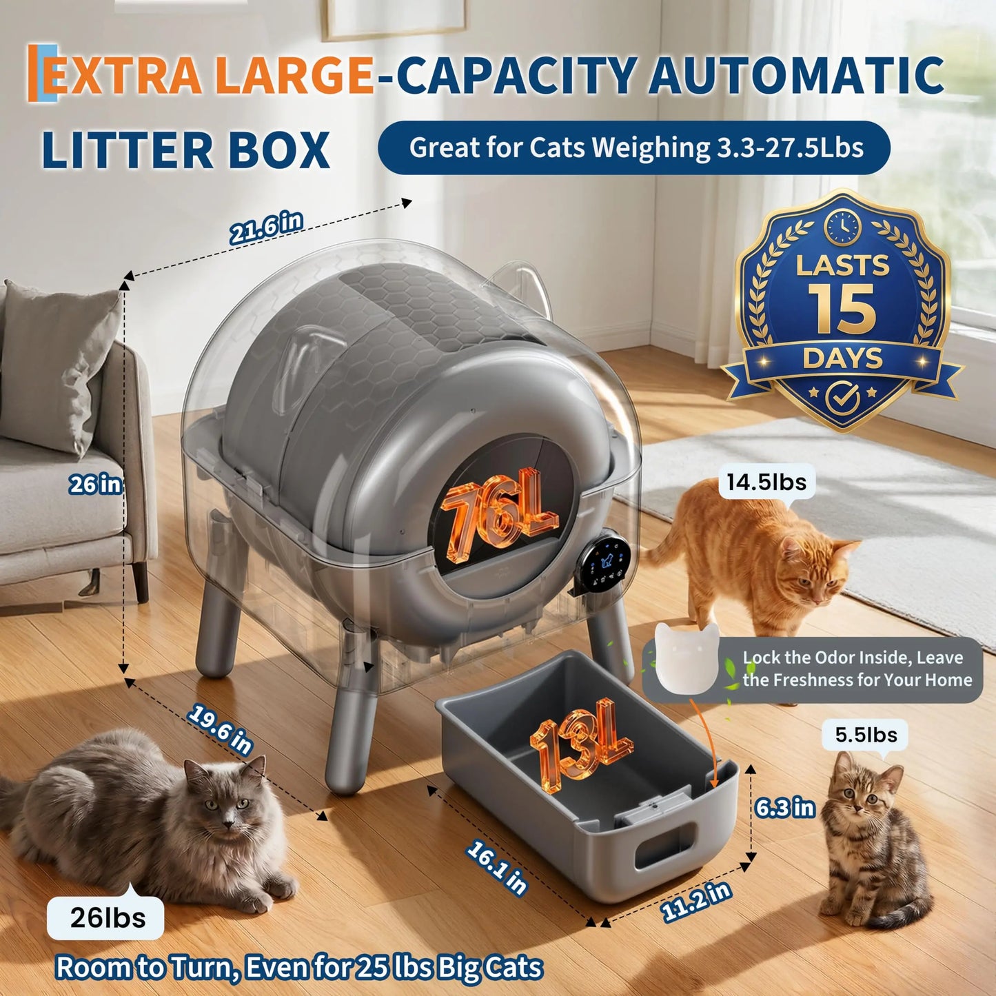 HiMiss Automatic Self Cleaning Cat Litter Box