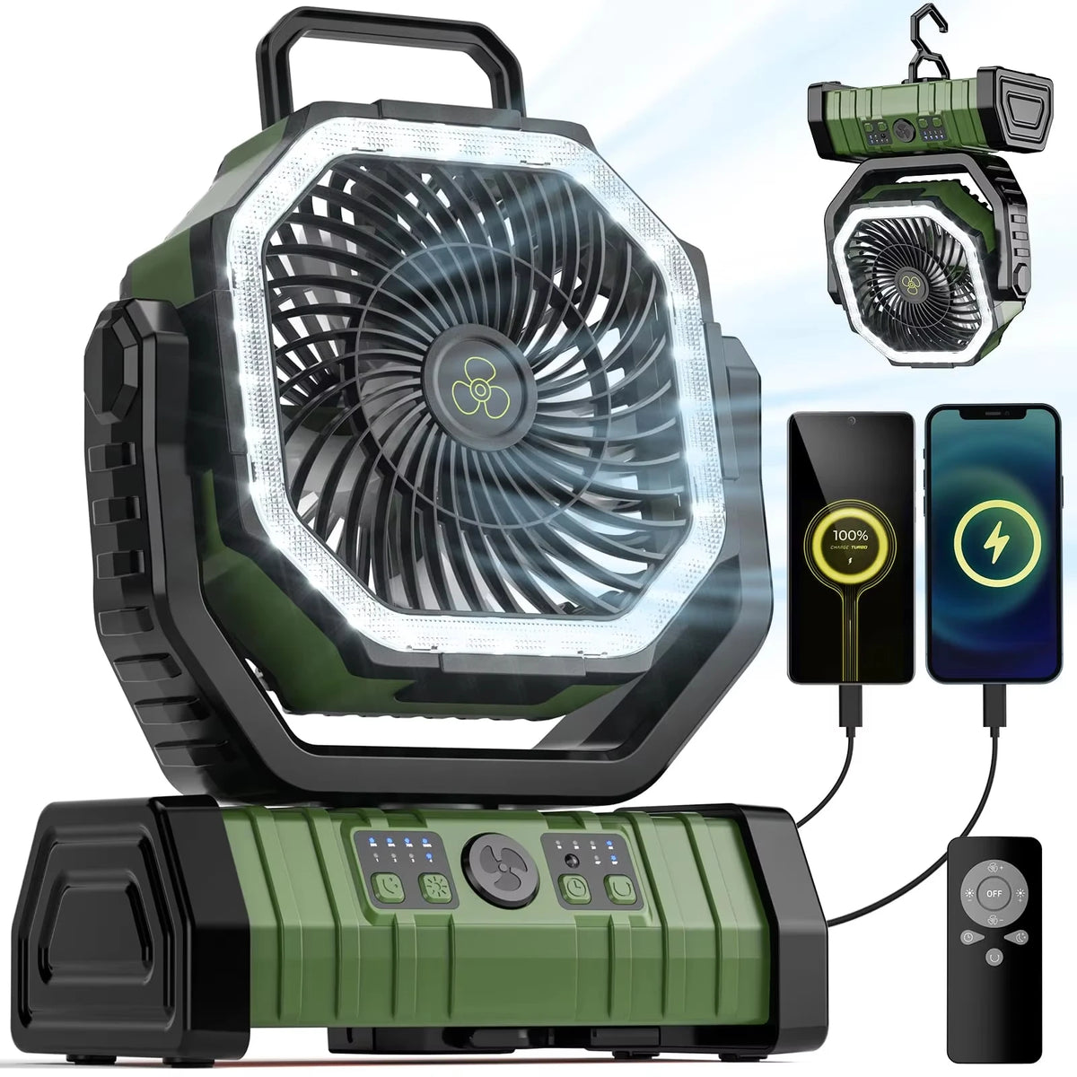Camping Fan 20000mAh Battery Powered Tent Fan With LED Light