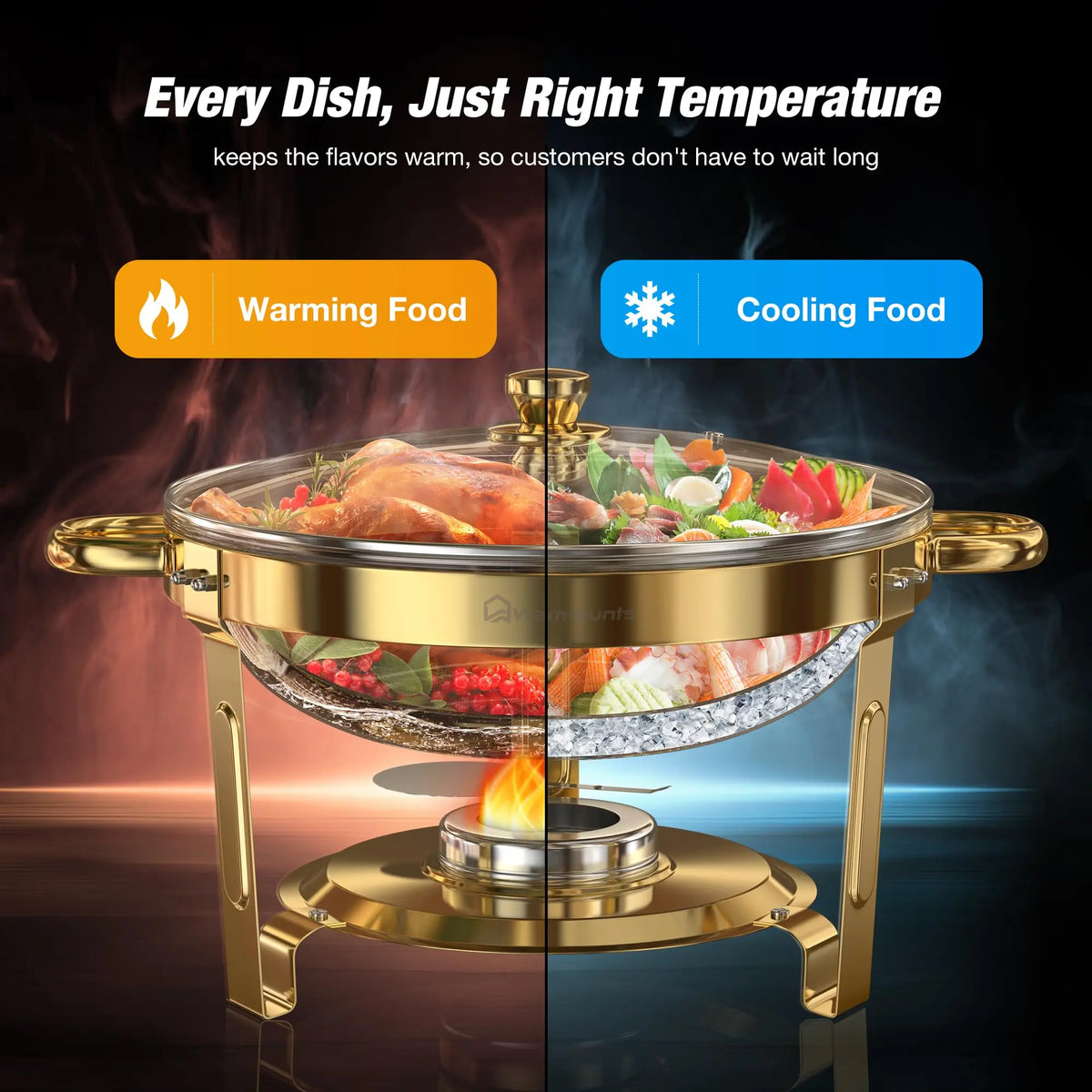 5Qt Round Stainless Steel Chafing Dishes Buffet 2 To 4 Pack