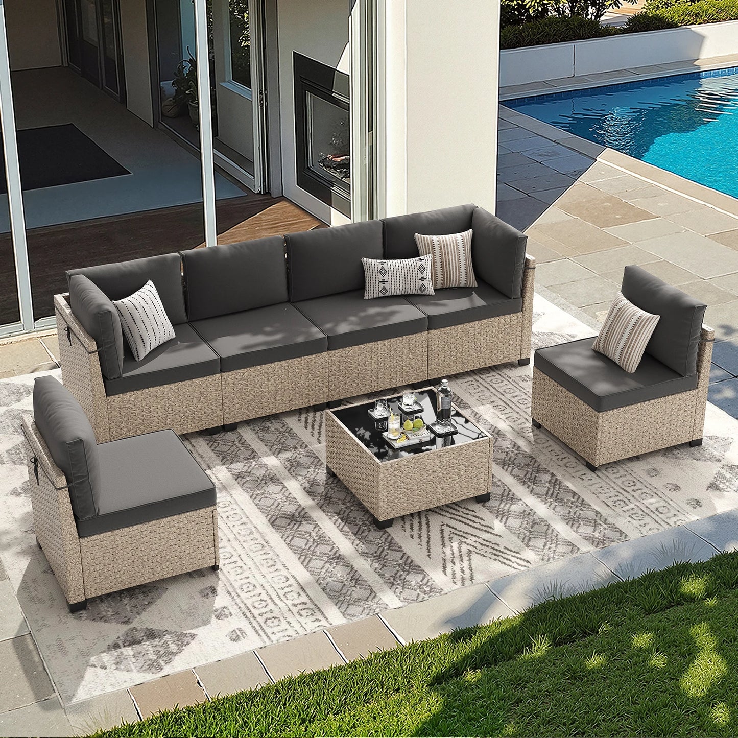 All Weather Rattan Patio Furniture Set With Glass Table