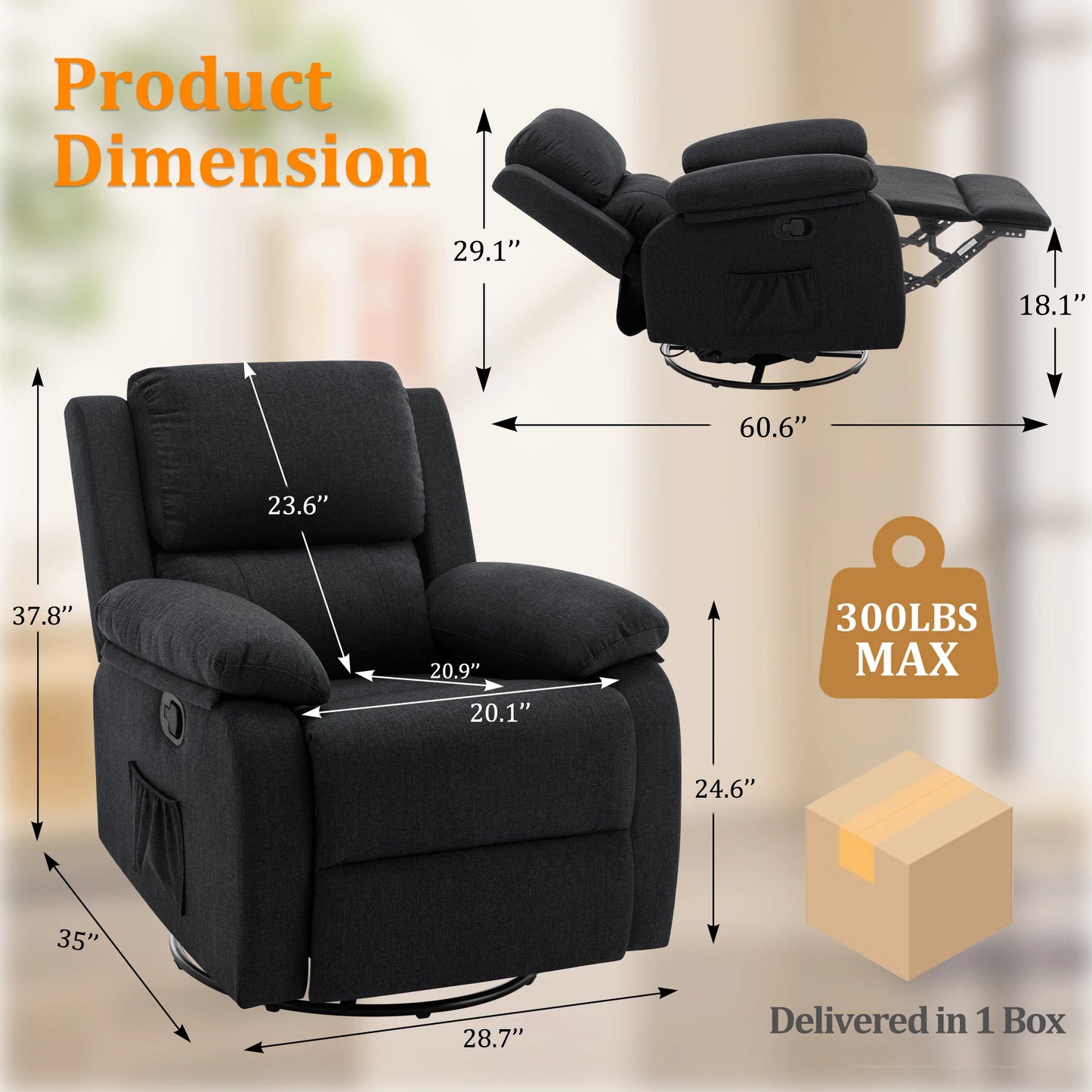 Korser 360 Swivel Fabric Rocker Chair for Adults