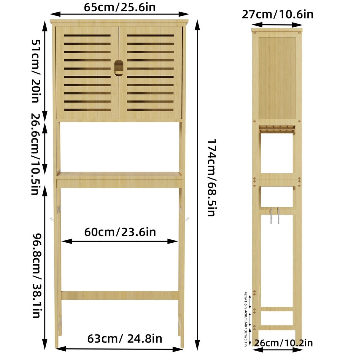 Bamboo Over The Toilet Bathroom Storage Rack