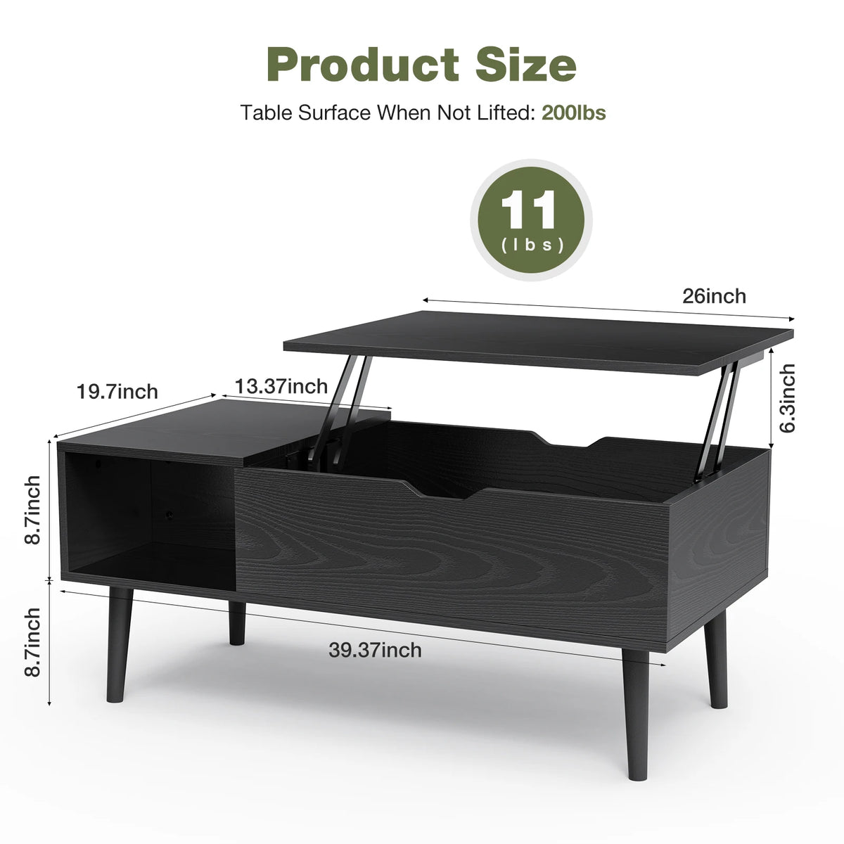 JHK Lift Top Coffee Table With Storage Shelf