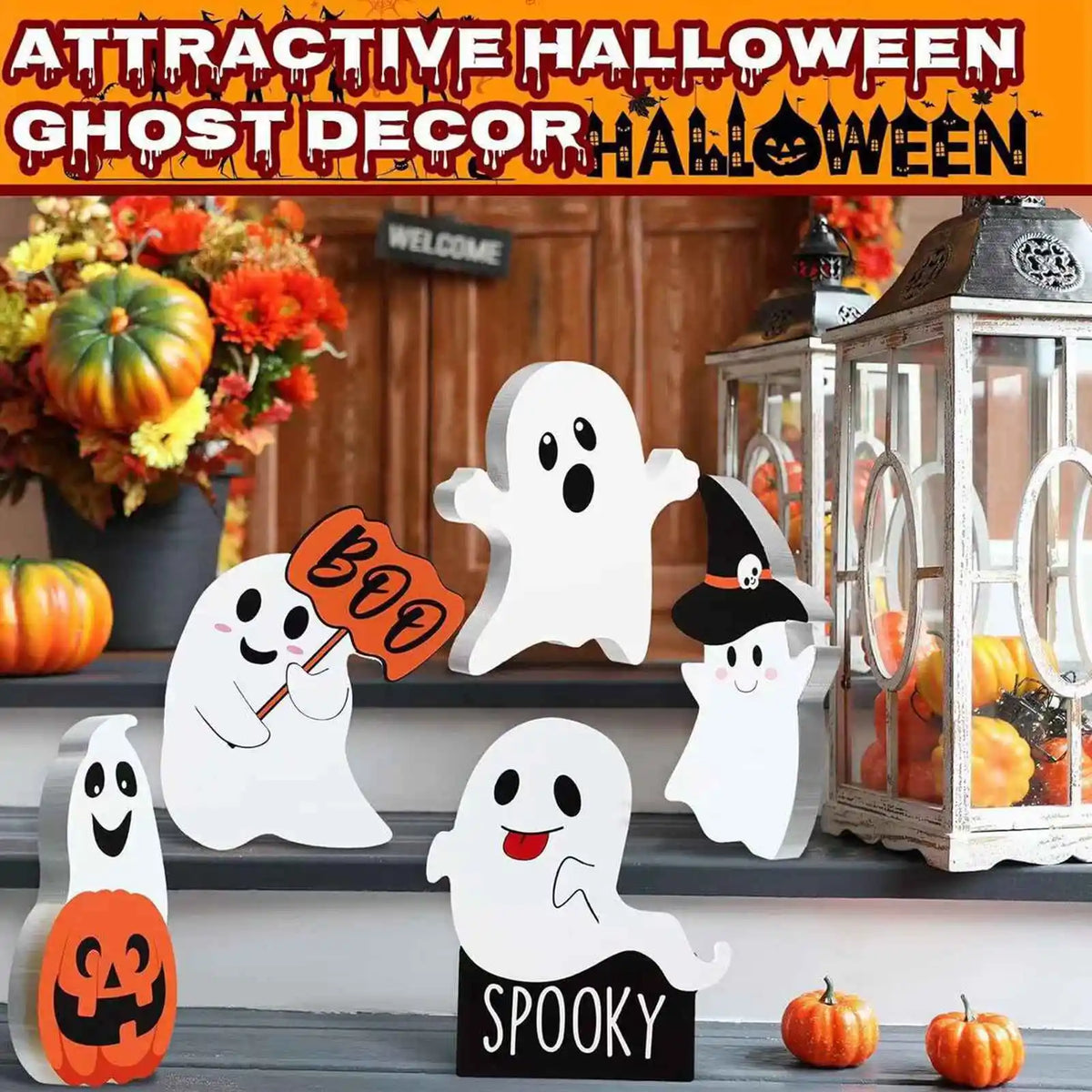 Halloween Pumpkin Ghost Table Sign