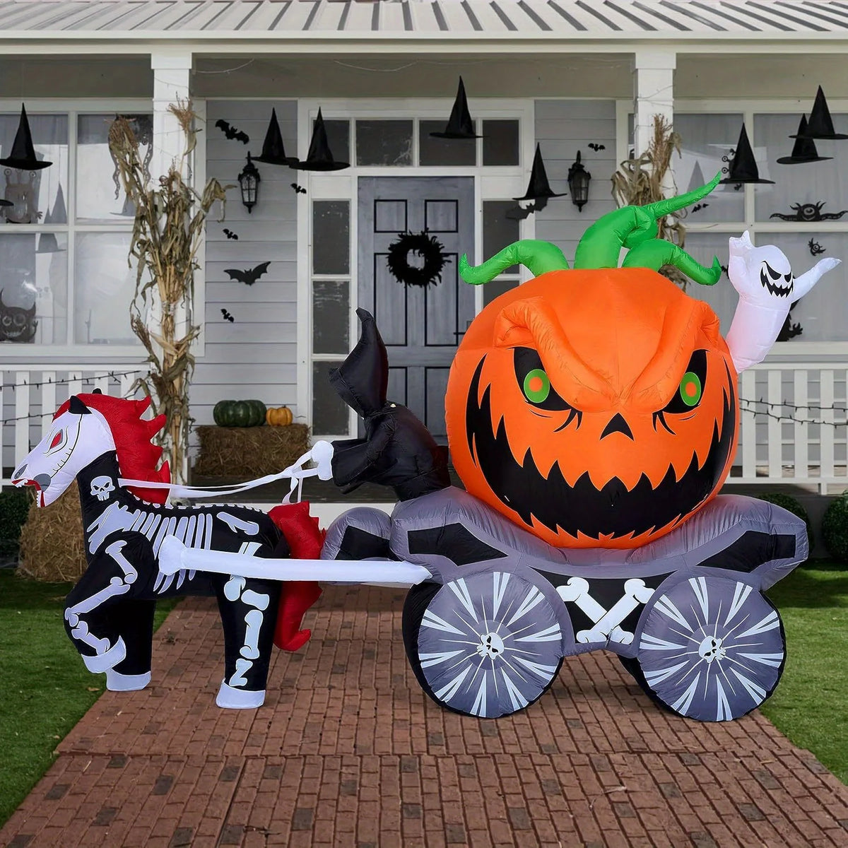 Halloween Inflatable Pumpkin Carriage With LED Lights