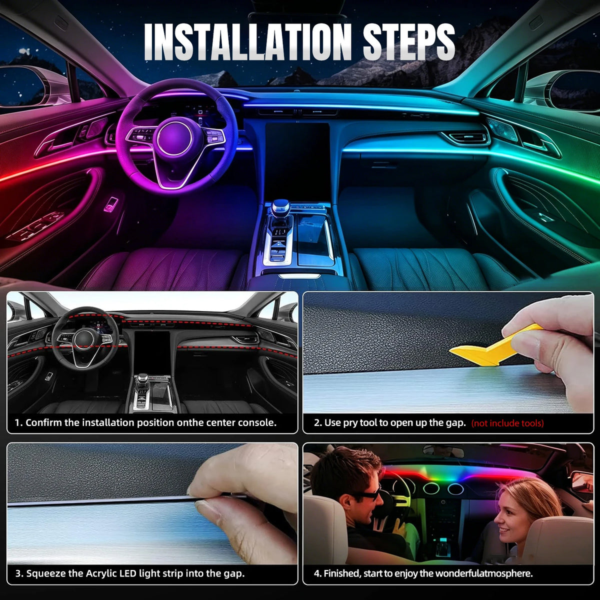 Interior Car LED Strip Lights With App Control RGB Kit