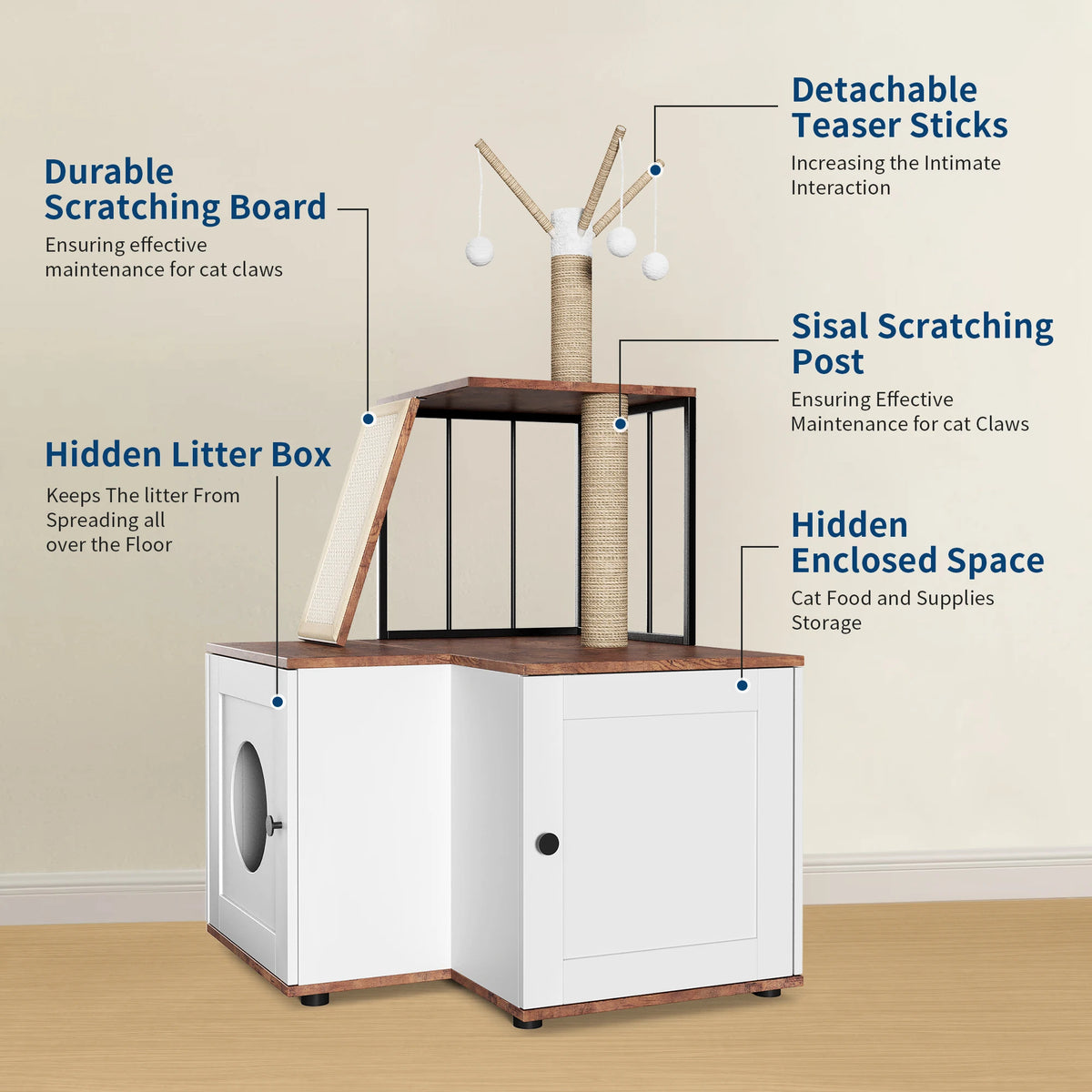Amkui L-Shaped Cat House With Litter Box Enclosure