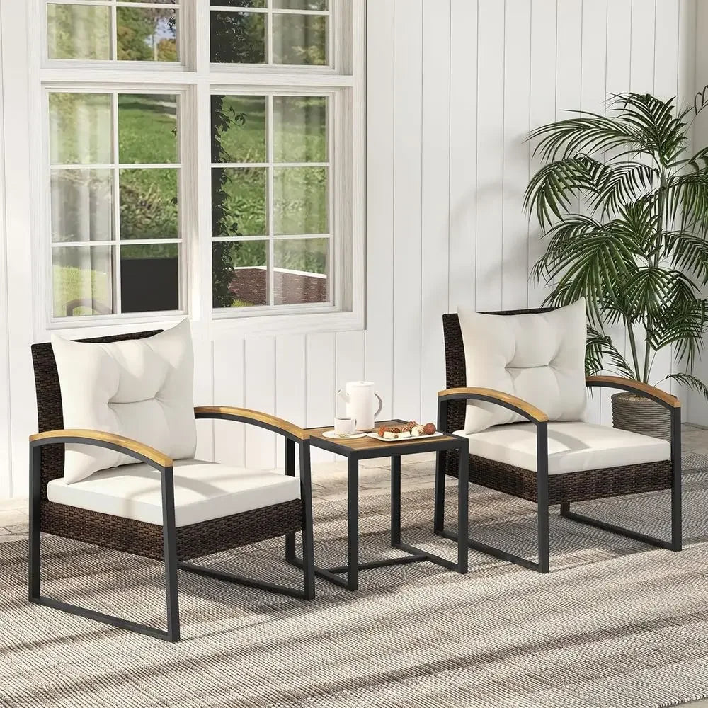 Outdoor 3 Piece Wicker Furniture Set With Coffee Table