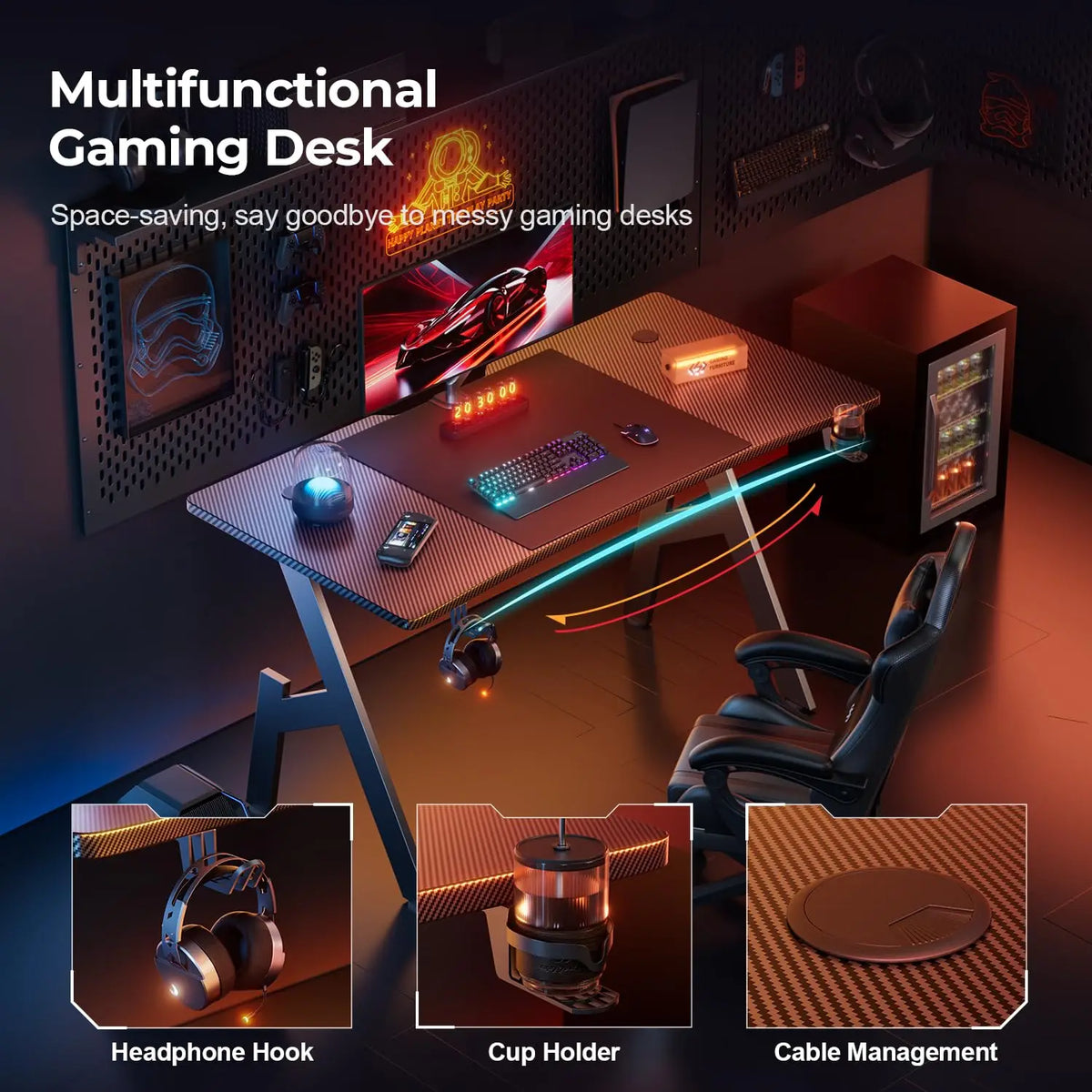 FRODROVIA A Shaped Gaming Desk With Cup Holder