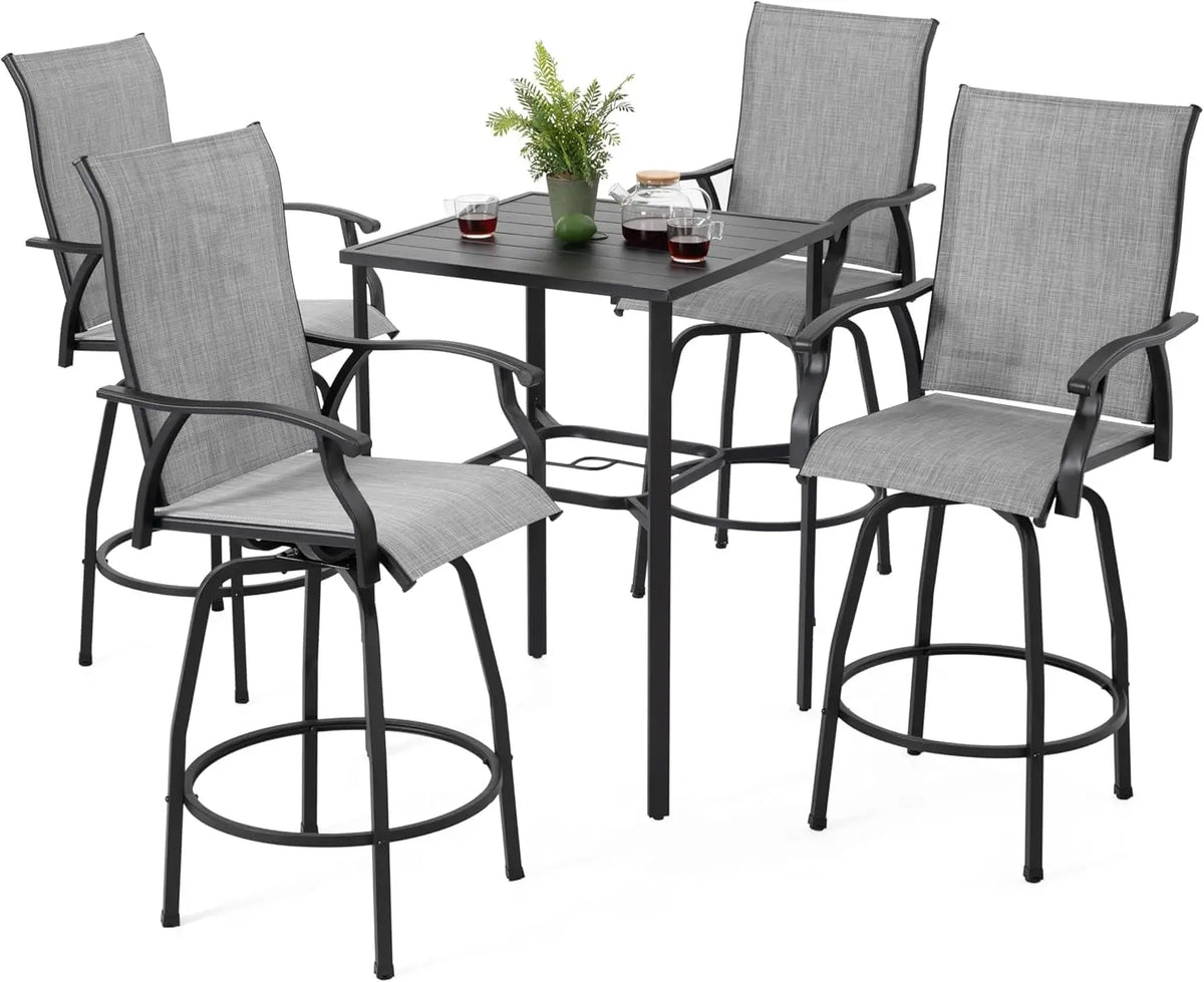 Outdoor Glass Table Bar Set With Swivel Stools