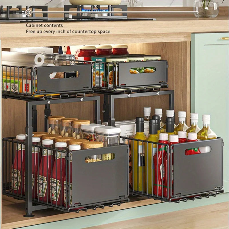 AEHOME 2 Tier Slide Out Cabinet Organizer Under Sink