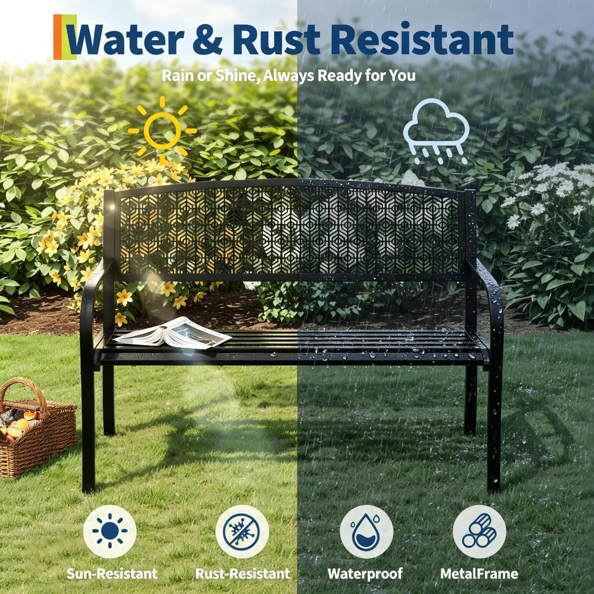 EliteZ Decorative Metal Outdoor Garden Bench