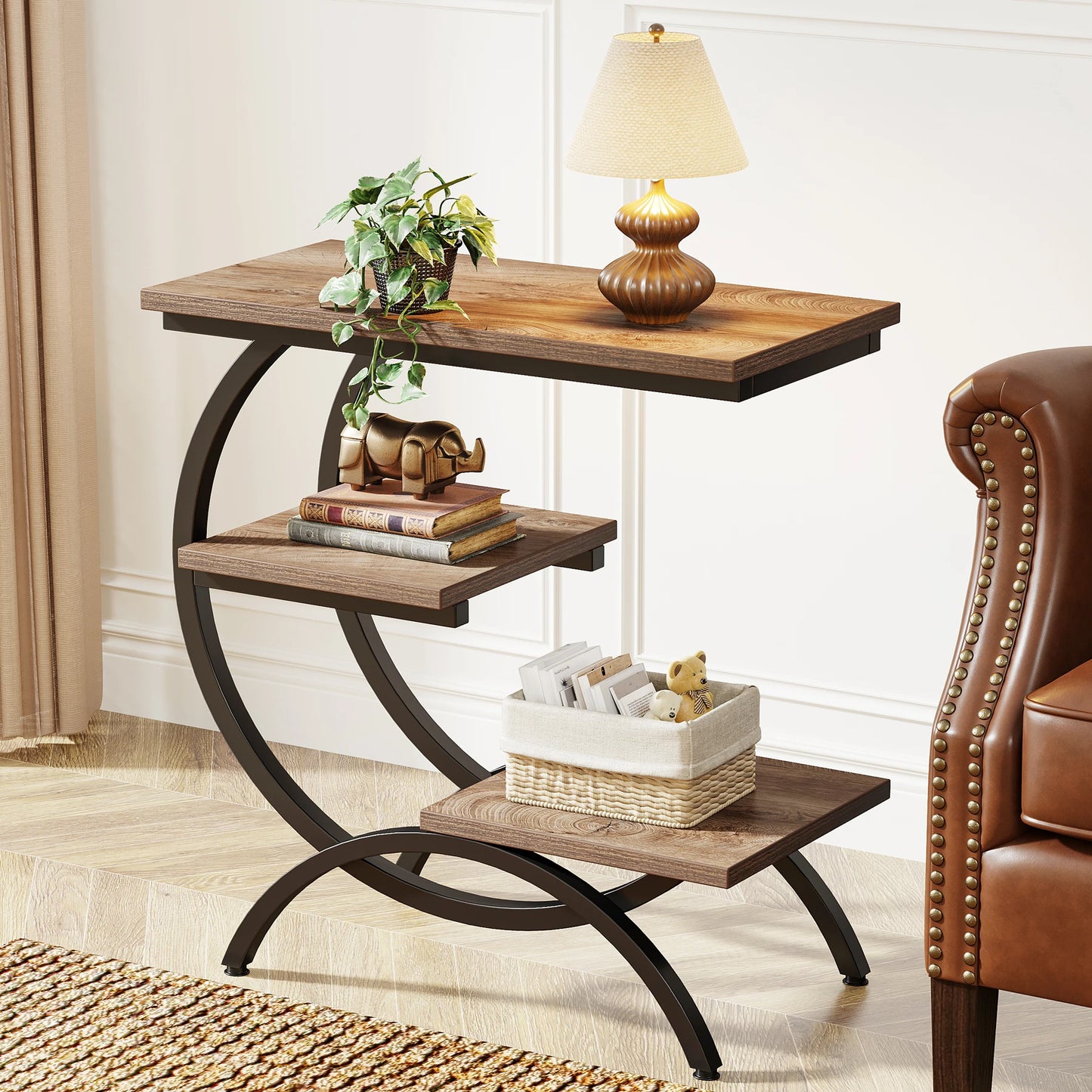 Tribesigns C-Shaped End Table With Storage Shelves