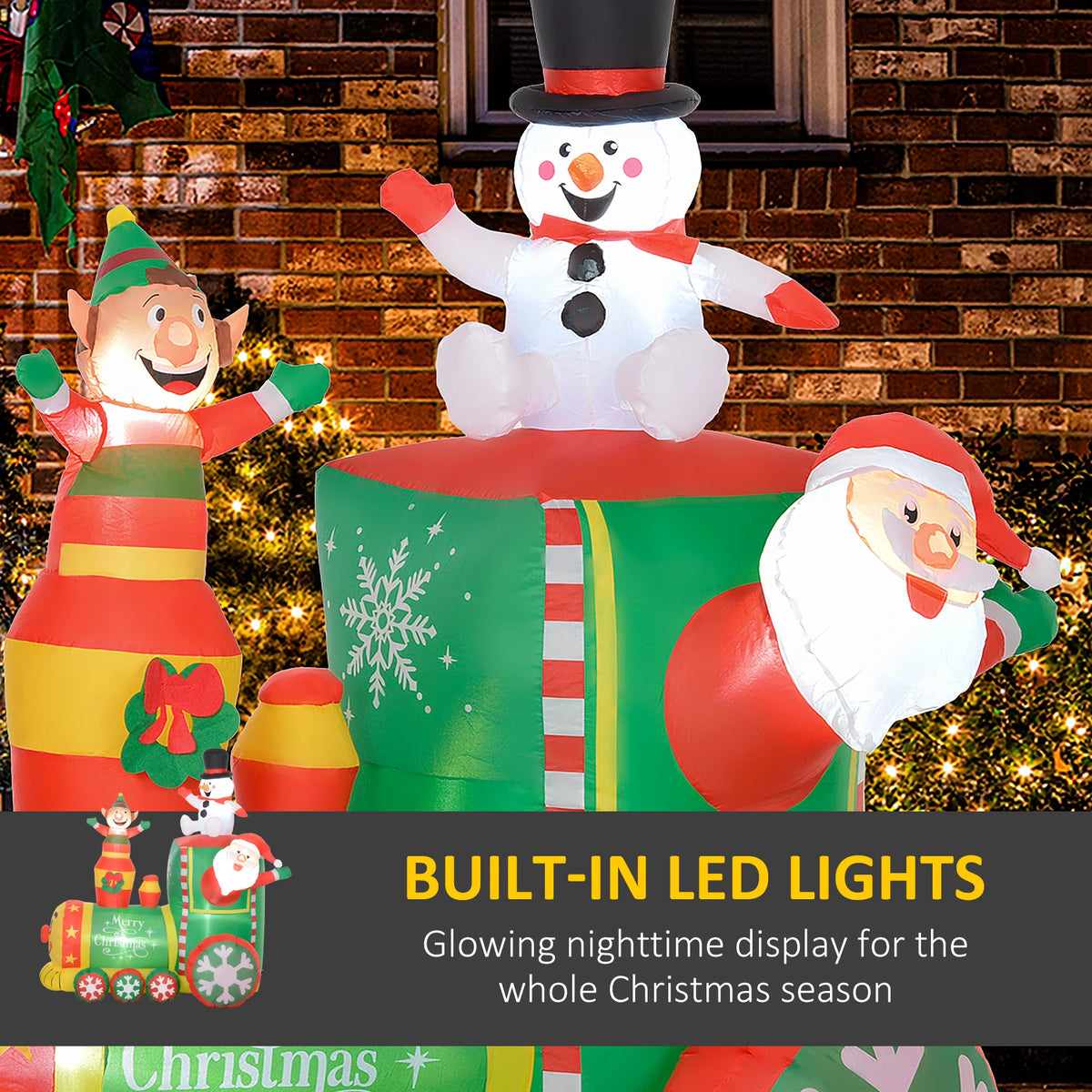 Outsunny 6FT Christmas Inflatables Train, Santa Claus and Snowman Drive Train Blow-Up Outdoor Christmas Decorations with White LED Lights, for Lawn Garden Party