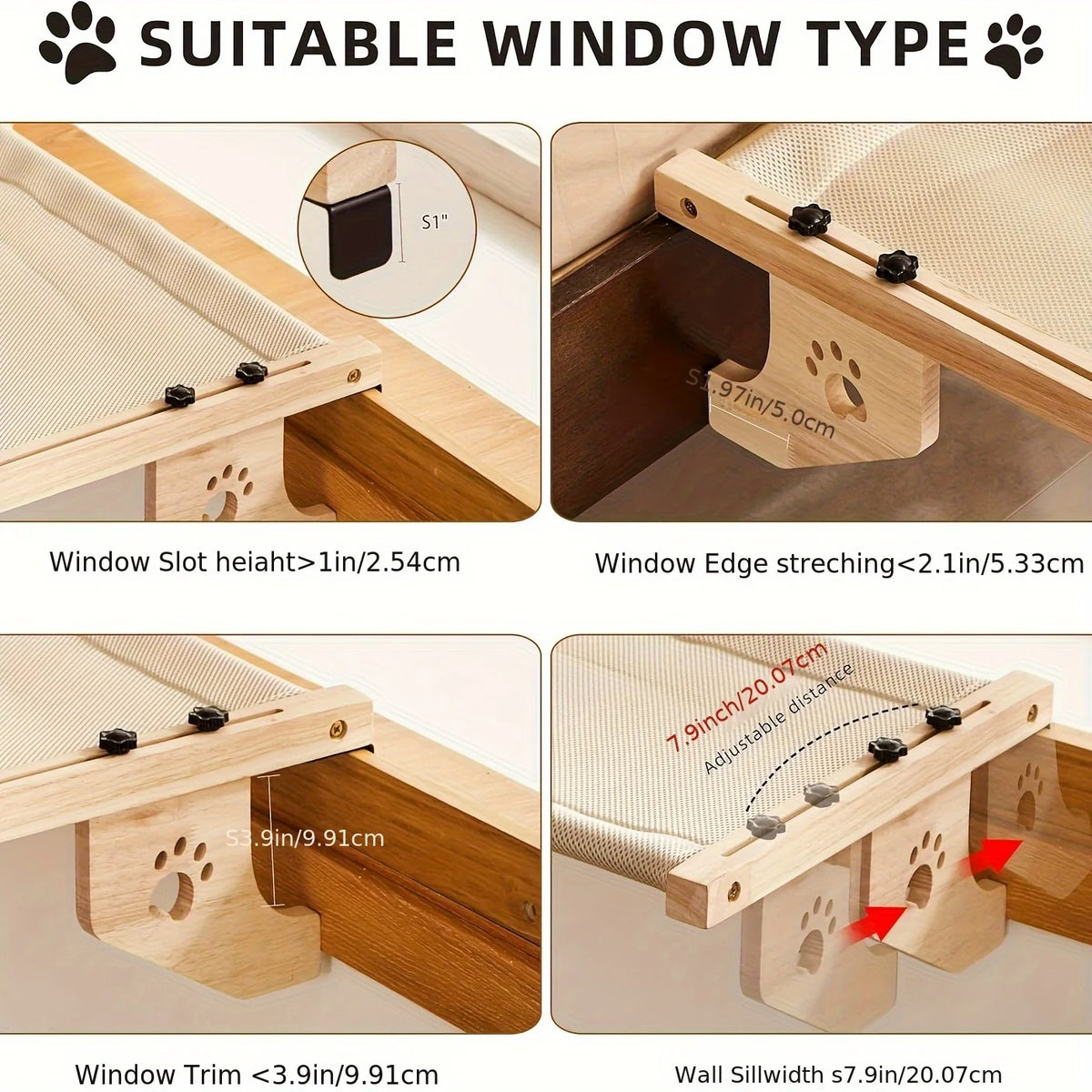 CZBNYX Pine Wood Cat Window Sill For Indoor Cats