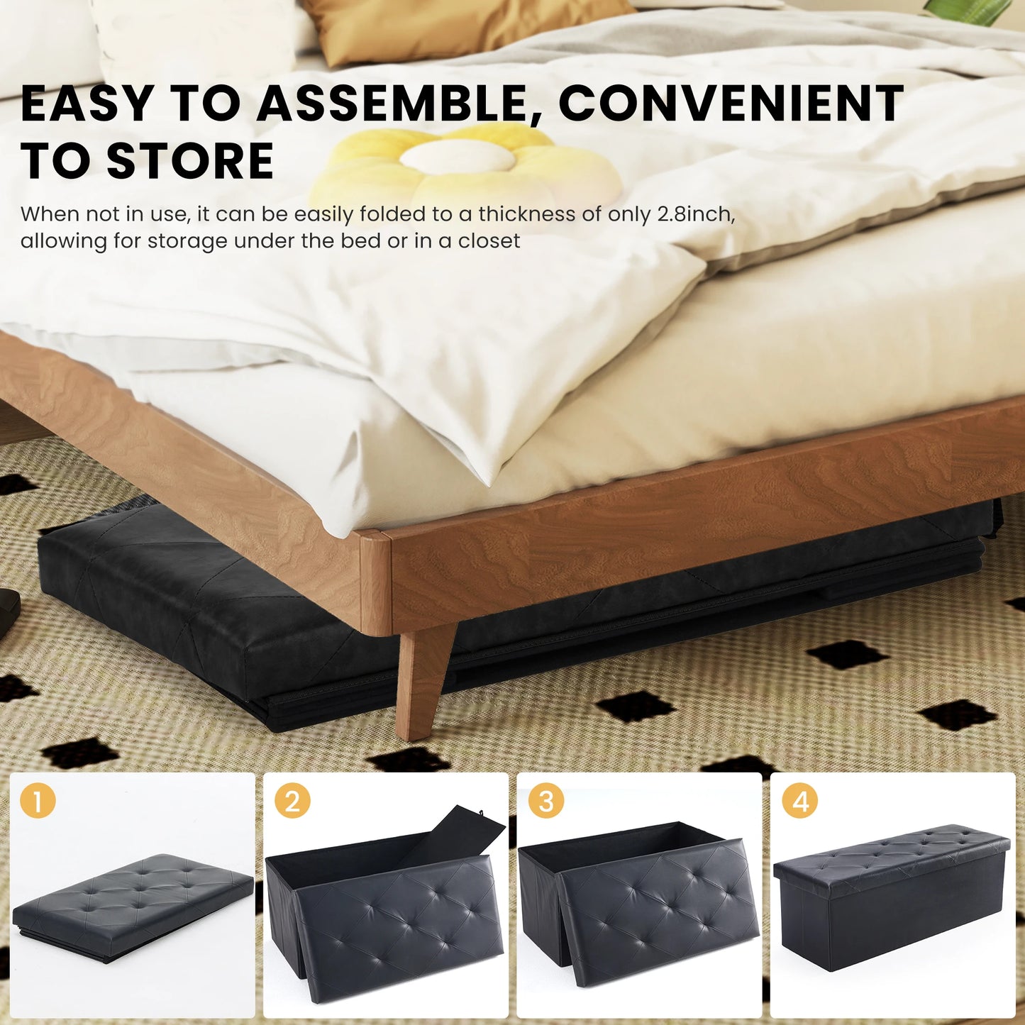 JHK Synthetic Leather Folding Storage Ottoman Bench
